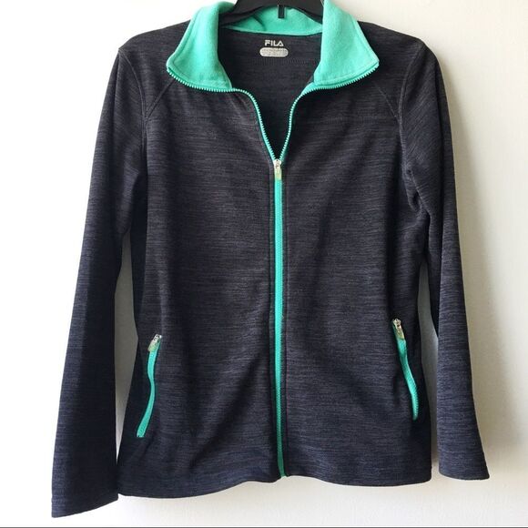 Fila Tops - — Fila — Teal + Grey Soft Zip-Up Sweater Jacket